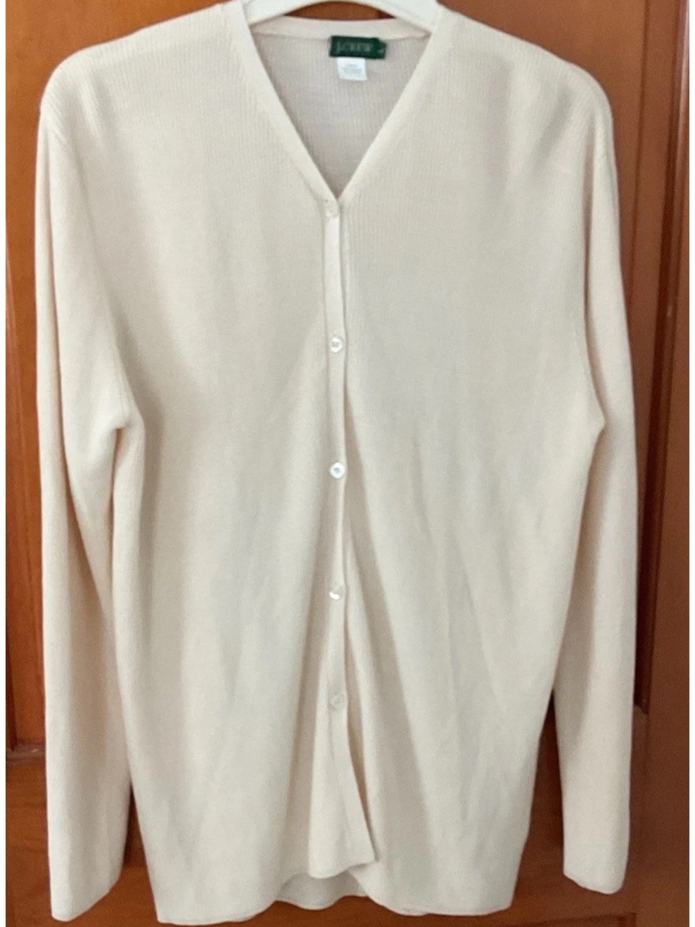 J.CREW  VTG 100% Silk Beige Knit Cardigan Sweater  L